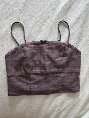Plaid Cropped Cami Top with Adjustable Straps